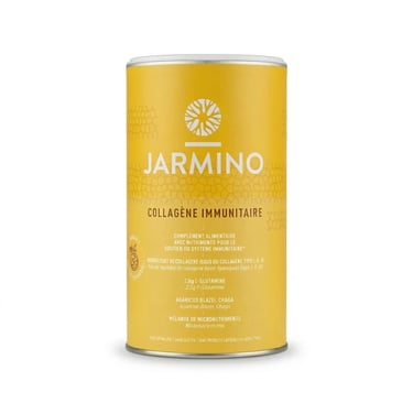 boite jaune de poudre de collagène de la marque Jarmino