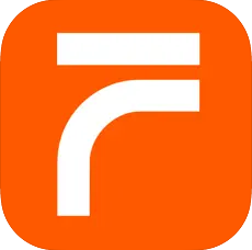 a white and orange logo with the letter f in the middle of the image