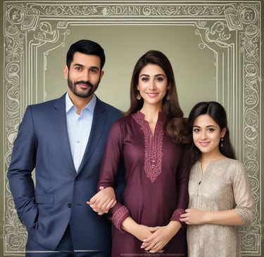 A family poses together for a group photo.