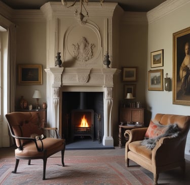 A cozy living room featuring a modern wood-burning fireplace.