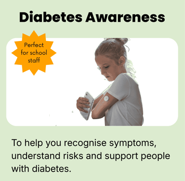 Diabetes Awareness course card with a person checking blood sugar.