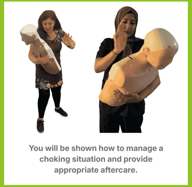 People learning how to help someone who is choking with first aid training manikins