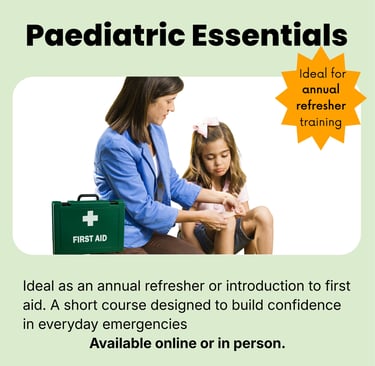 Paediatric Essentials course, a child being comforted. this offers a refresh of first aid skills