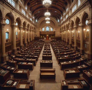 A serene image of a Jewish synagogue during prayer time.