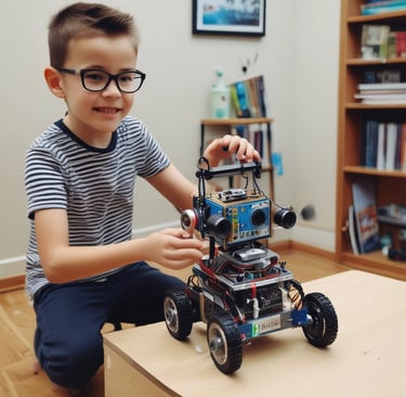 A friendly robot waving, inviting kids to join robotics training.