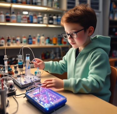 A close-up of a child programming a robot.