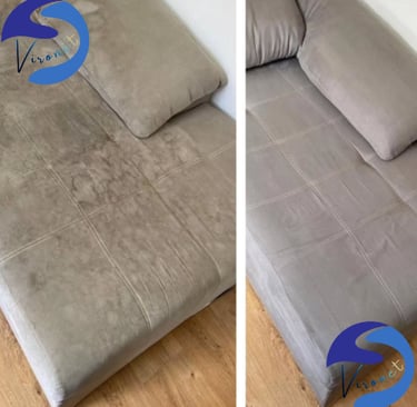 Nettoyage de canapé à domicile à Verviers  avec retrait des taches et restauration du tissu.