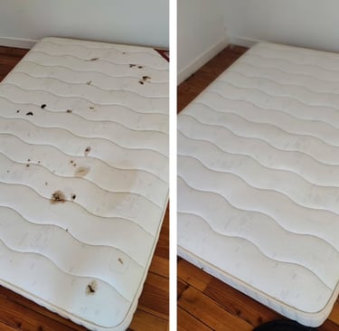 Nettoyage de matelas avant-après avec élimination des auréoles et désinfection complète à Verviers.