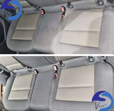 Nettoyage intérieur auto à Verviers : sièges arrière avant-après avec détachage complet.