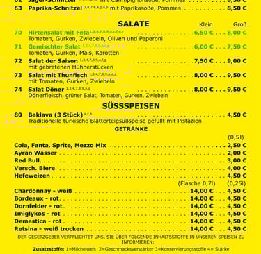 a menu of a restaurant with a menu listing