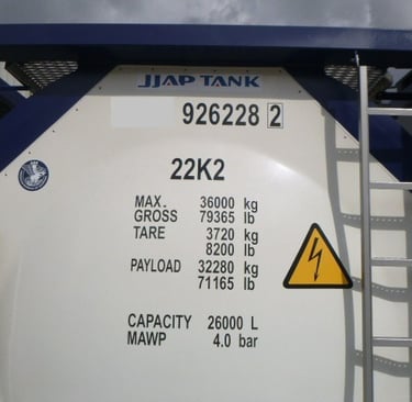 20' Tank container view with specifications