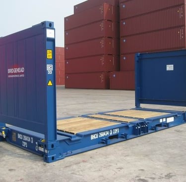 20'Flat rack shipping container shipping container – angled exterior view
