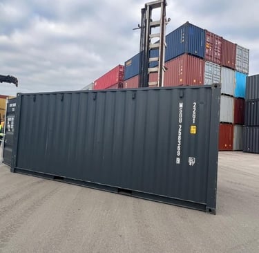 20'DC jūras konteinera sānu skats - krāsa RAL7016