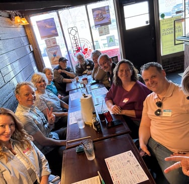 large group of neighbors at a restaurant