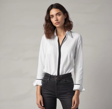 a woman in a pink shirt and jeans