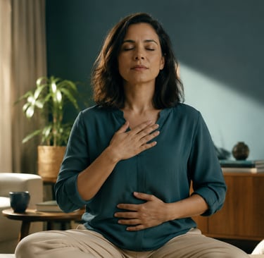 Mulher em pausa consciente de acolhimento e autorregulação