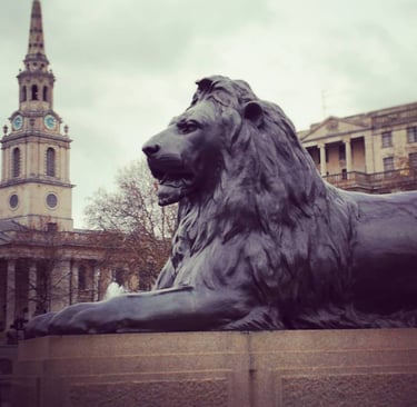 The lion at Trafalgar Square, London.