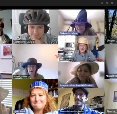 People wearing hats on Zoom.