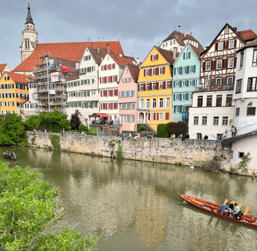 Neckar River with colourful buildings in Tübingen, Germany