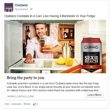 Facebook and social media online ads for Clubtails, cocktails in a can.