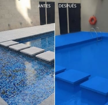 Comparativa antes y después de reparación de pileta de hormigón