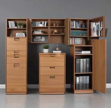 An organized storage solution showcasing cabinets and shelves.