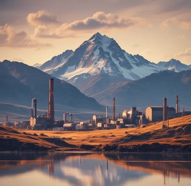 A red and black pressure washer is placed on a concrete pathway next to a green lawn. There are garden plants and small shrubs bordering the path, with a garden hose connected to the washer. A broom is lying on the grass nearby, and the surrounding area appears to be well-maintained.