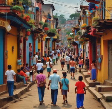 A group of people are gathered in an outdoor setting, with one person in the foreground smiling broadly. They are holding a megaphone, and have face paint of a flag on their cheek. Other people in the background are holding signs with text. Trees and buildings are visible in the background, suggesting a public or urban environment.