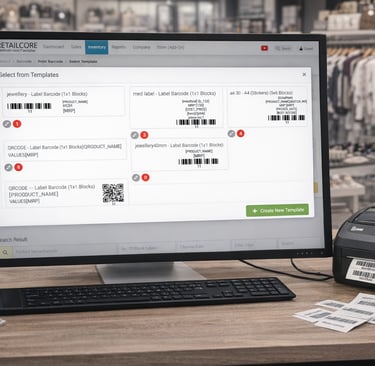 Computer showing RetailCore Software barcode label designer