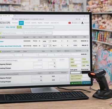 RetailCore Billing Screen for stationary store 