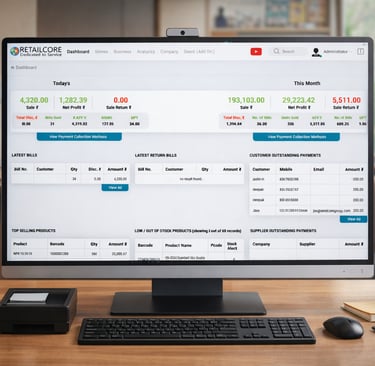 Retailcore software dashboard screenused in a office