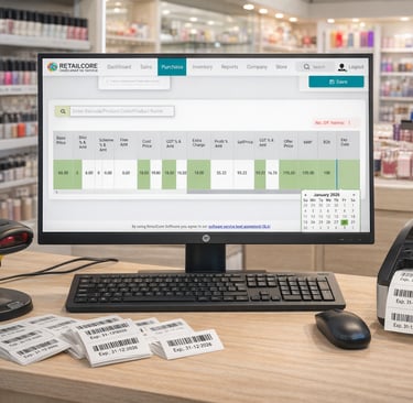 desktop computer running retailcore software at cosmetic retail store