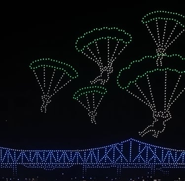 enjambre de drones para espectaculo visual, figuras personalizadas, drones figuras, drones para espectaculos