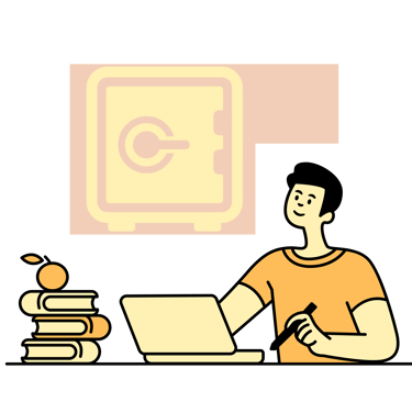 illustration of a man thinking about a vault