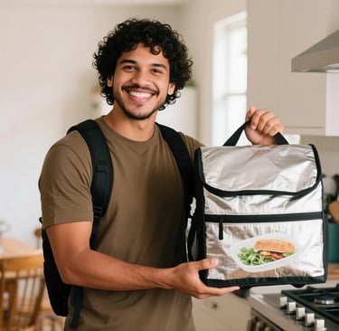 happy customer showing our insulated bag