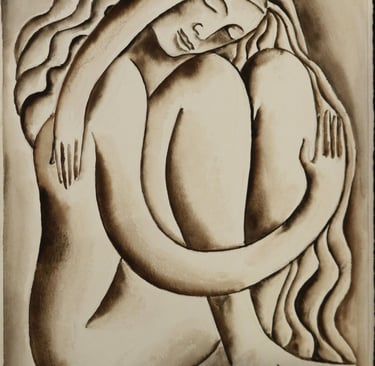 hesham-nawar-sleeping-embrace- her--hair-waves-1-watercolour-on-paper
