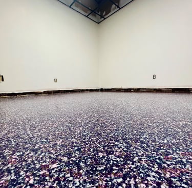 Red White and Blue Epoxy floor in York home