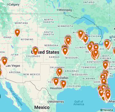 Map showing GoMobile Tires service areas across the United States with highlighted regions.