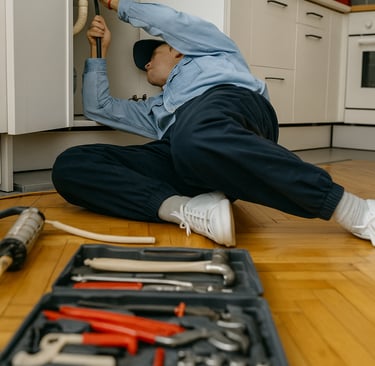 Loodgieter die aan het werk is