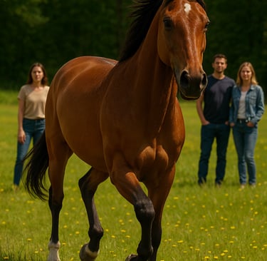 a horse is running through the grass in a field