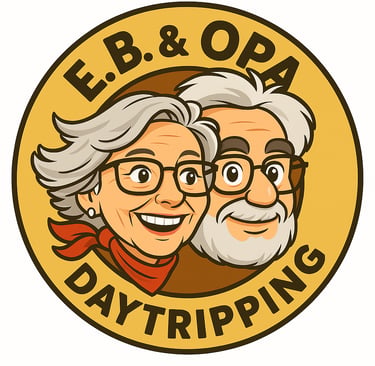 Cartoon logo of E.B and Opa commemorating their love for One-Day Pilgrimages.
