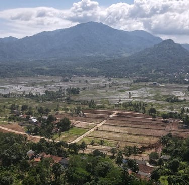 Pemandangan perbukitan hijau yang luas di tanah kavling Nuansa Alam Golden View Bogor Timur