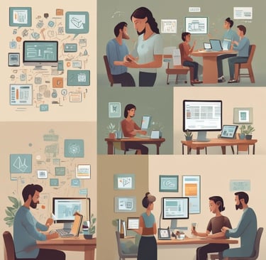 a man and woman working on their computers