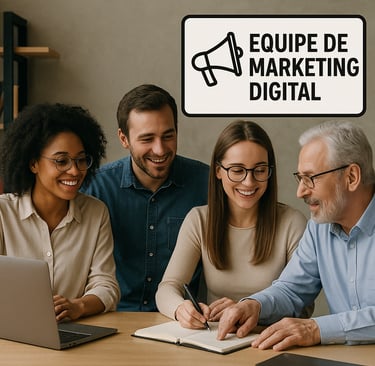Equipe de marketing explicando o tráfego pago
