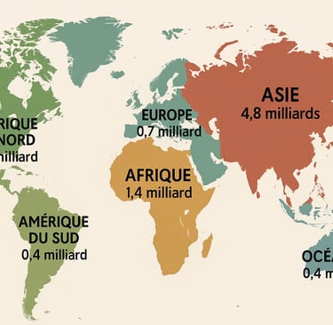 Nombre d'habitants par continent pour la journée mondiale de la population