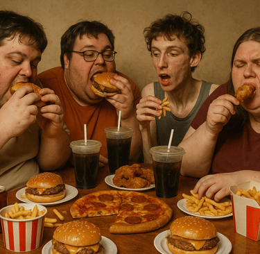 Des amis de la junk food pour la journée mondiale de la malbouffe.