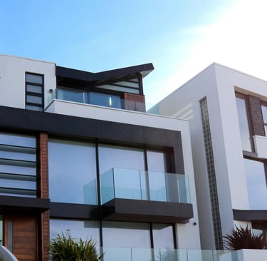 a large house with a large glass window