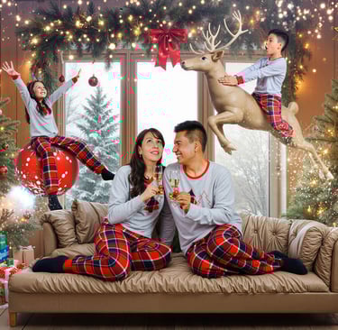 a family of four people sitting on a couch