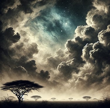 An image of a dark sky to signal a shadow sky beneath cluds that hide deities and the knowledge of t