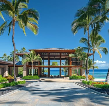 Entrée d'un hôtel à Hawaii - image créée par Intelligence Artificielle